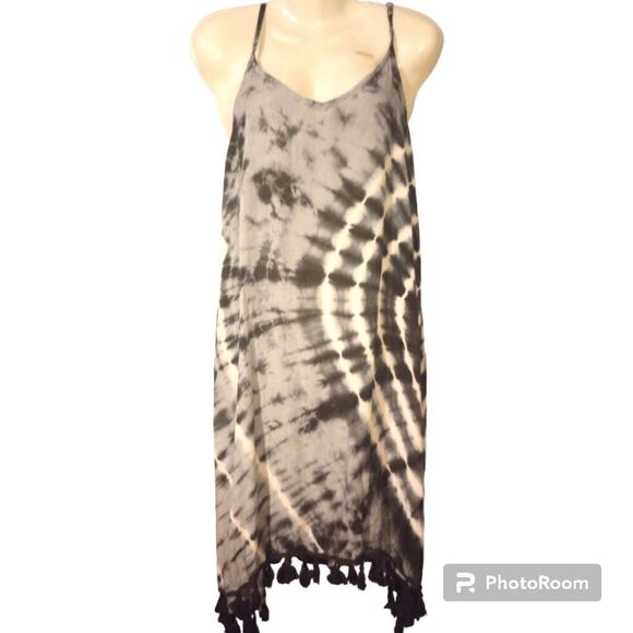 Tie dye Swimsuit cover with tassel hem - Picture 1 of 9